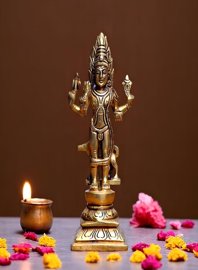SHANTI Brass Kaal Bhairav Idol، Bhairava/Bhairo Baba مع كلب، تمثال Bhairav لبوجا، ديكور المنزل، ارتفاع القطعة الفنية: - 6.1 بوصة - Image 1